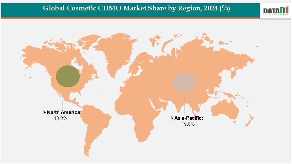 global cosmetic CDMO market share by Region,2024(%)||datam intelligence.com
