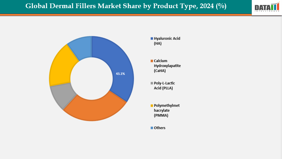 Dermal Fillers Market, Segmentation Analysis, By Product Type, 2024 (%)